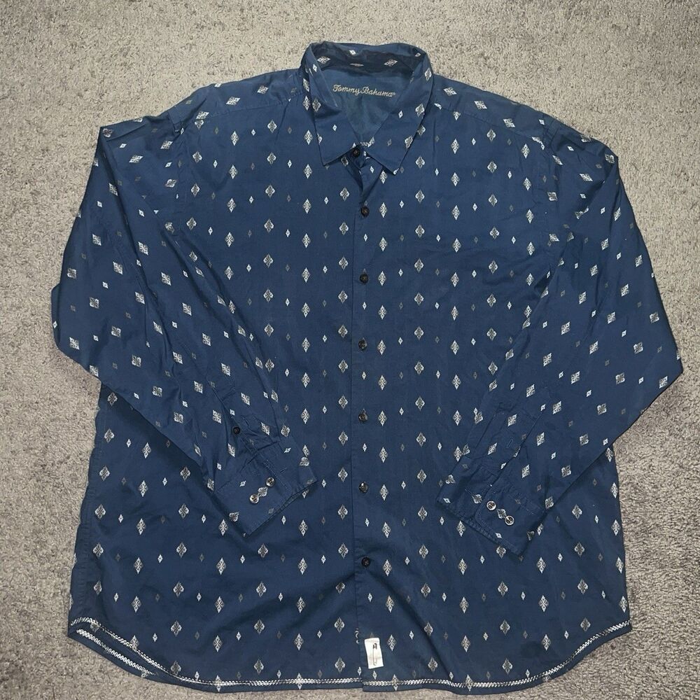 Tommy Bahama Mens Size XL Long Sleeve Brown Shirt Silk Blend Pine Cone AOP